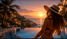 Luxury travel sunset visual