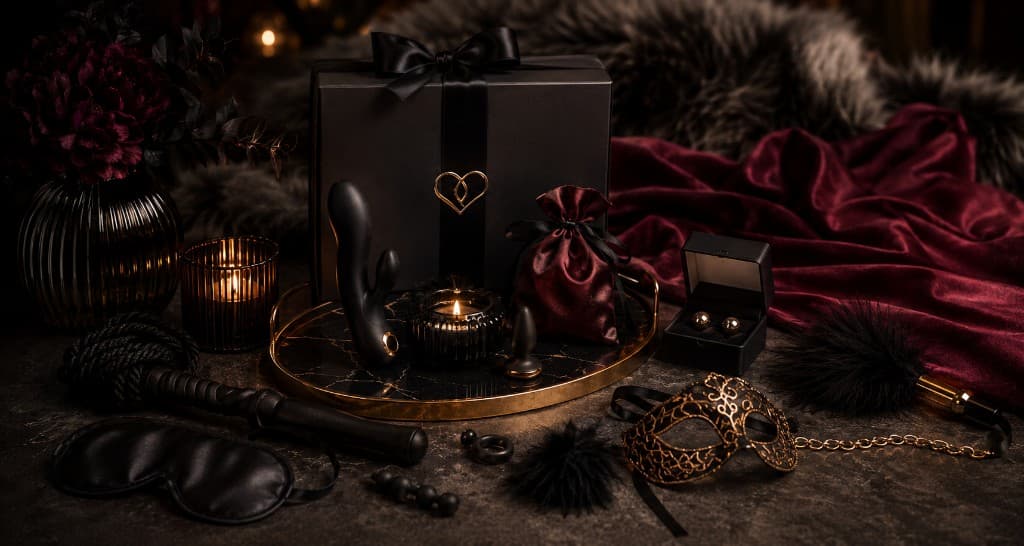 Exclusive gifts with Unonight packaging, gift box, and burgundy silk on a dark background